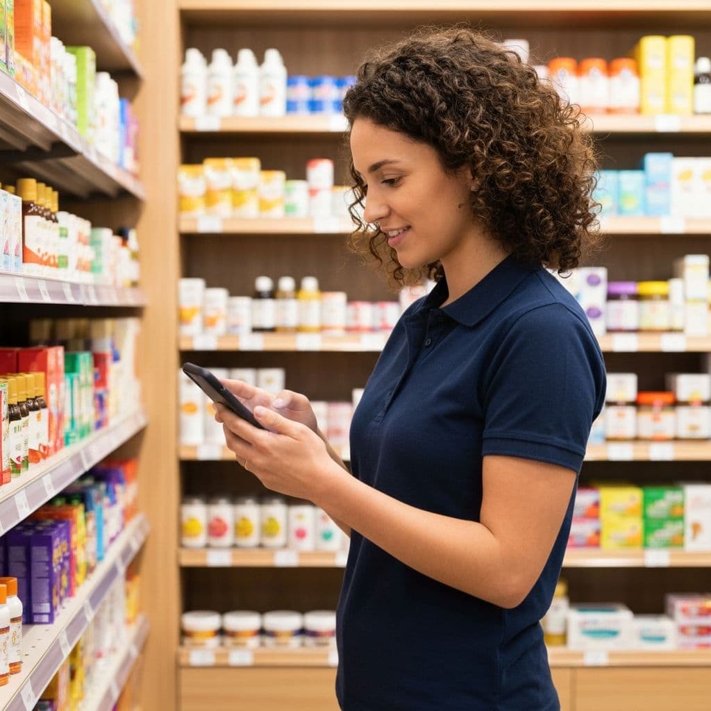 Store associate using mobile device for shelf scanning